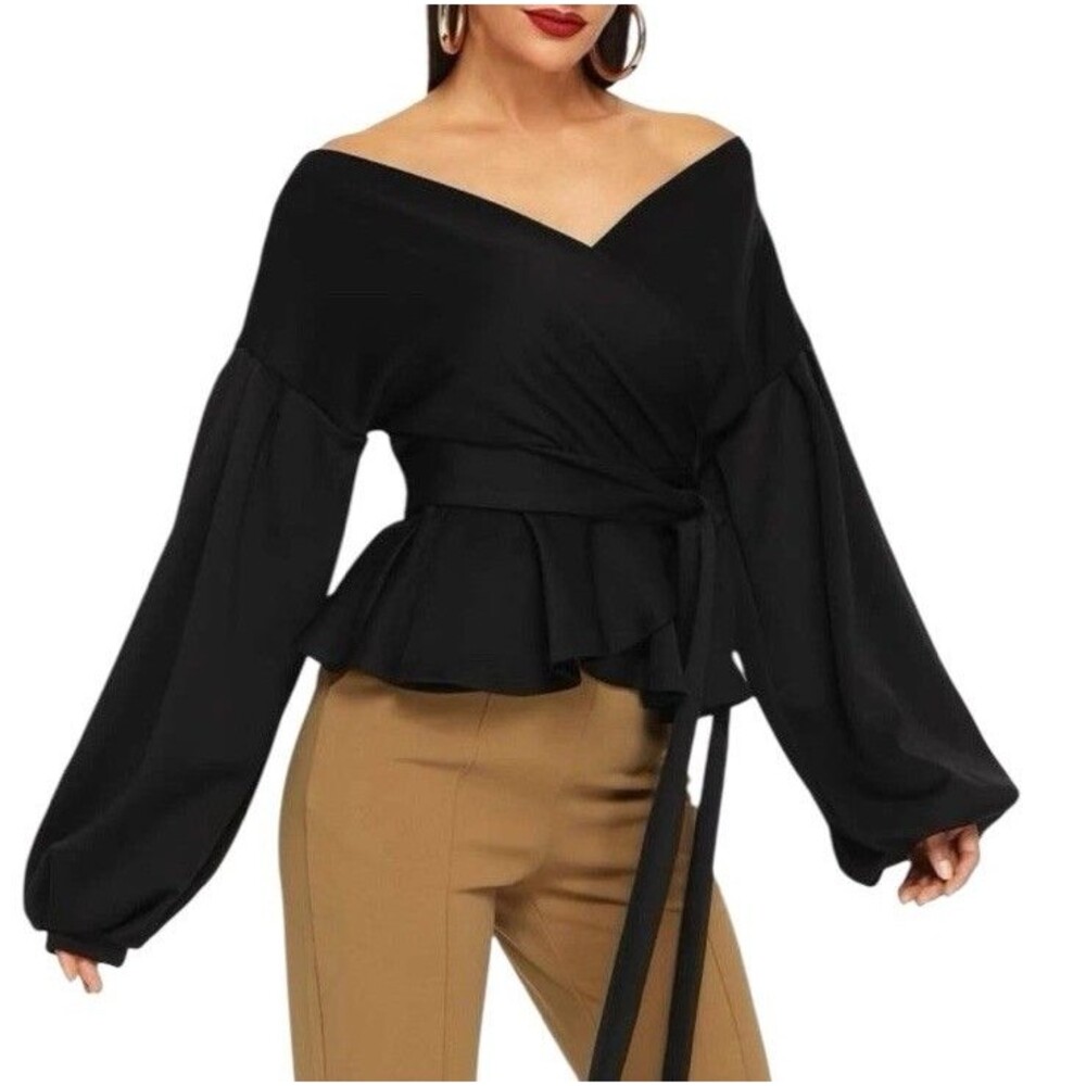 Elegant Black Off-Shoulder Blouse - Picture 10 of 14